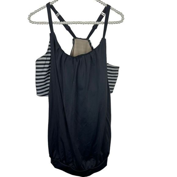 Swim by Cacique blouson tankini swim top size 22 black and gray - Picture 1 of 10